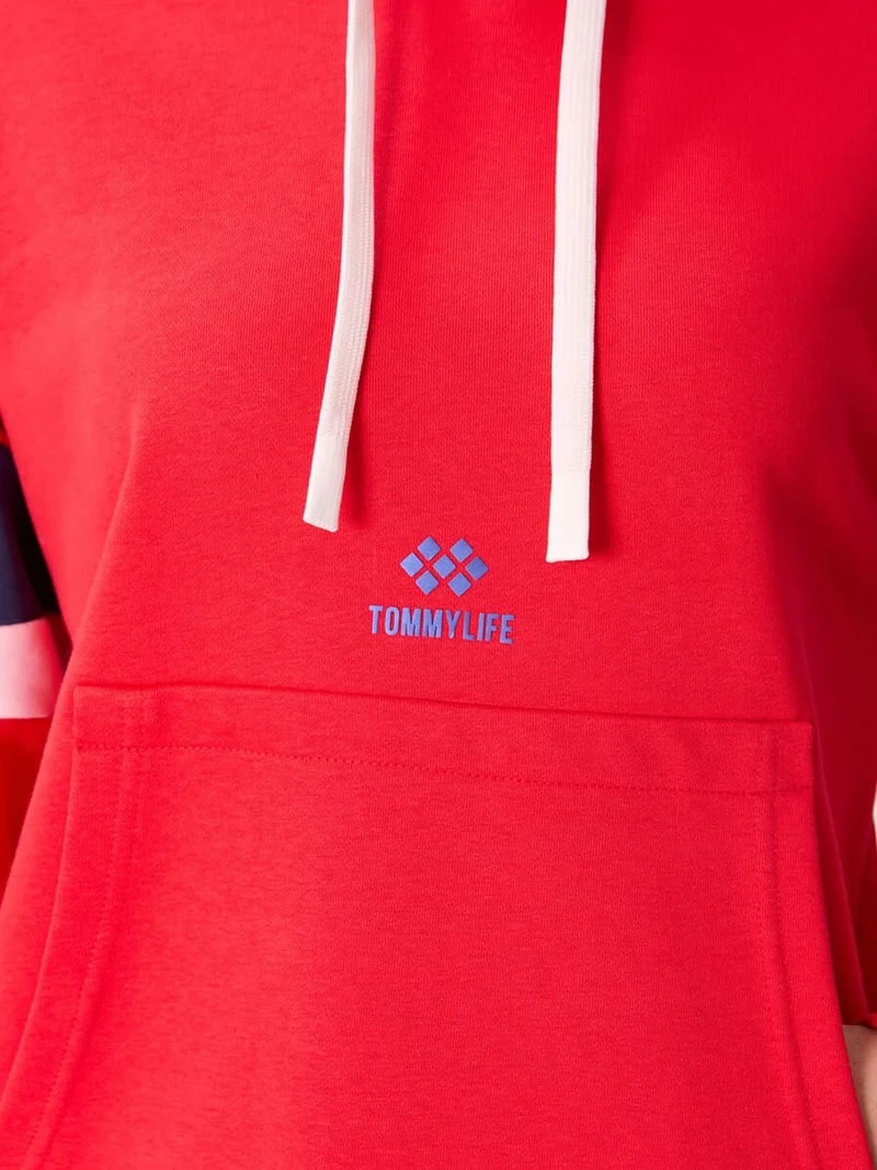 TOMMYLIFE TOMMY Oversized Color-block Hooded Sweatshirt With Pocket