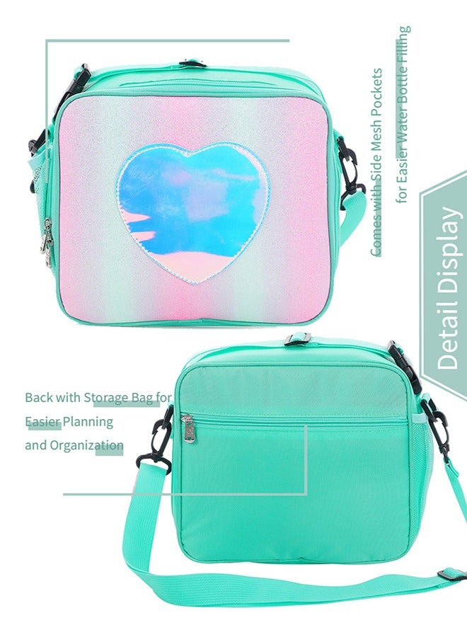 Children's Lunch Box, Rainbow Laser Tote Leakproof Insulated Lunch Bag Reusable Insulated Bento Bag Picnic Ice Bag Girls Simple Shoulder Bag for School and Outdoor Backpack - Image 2