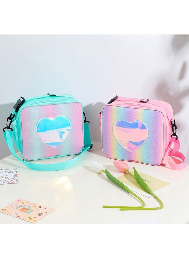 Children's Lunch Box, Rainbow Laser Tote Leakproof Insulated Lunch Bag Reusable Insulated Bento Bag Picnic Ice Bag Girls Simple Shoulder Bag for School and Outdoor Backpack - Image 5