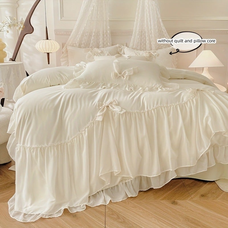 Korean Princess Style Bow Lace Trim Bedding 3pcs Set Including Duvet Cover And Pillowcases (Filling Not Included) - Image 2