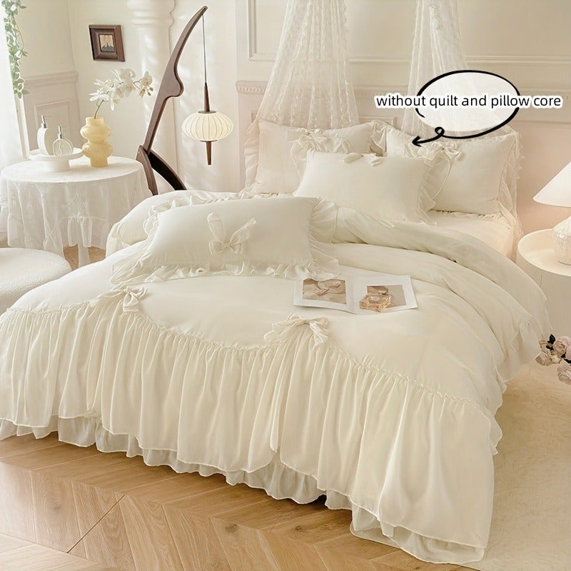 Korean Princess Style Bow Lace Trim Bedding 3pcs Set Including Duvet Cover And Pillowcases (Filling Not Included) - Image 4