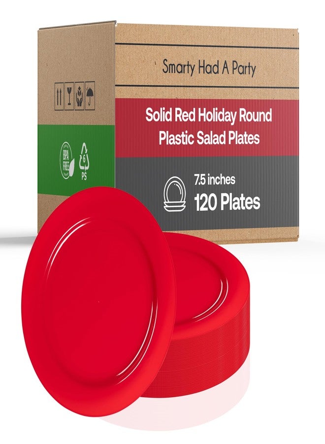 Smarty Had A Party - Premium 7.5 Inch Red Disposable Salad and Dessert Plates - 120 Count Heavy Duty BPA-Free Plastic Plates, Recyclable Party Plates for Events & Gatherings - Image 1