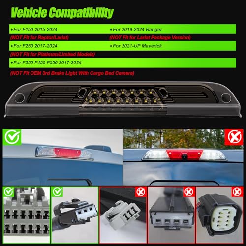 ATLEDLT LED Third Brake Light Compatible With 2015-2024 F150, 2017-2024 F250 F350 F450 F550, 2019-2024 Ranger, 2021-up Maverick High Mount 3rd Brake Cargo Light Smoke Lens - Image 3