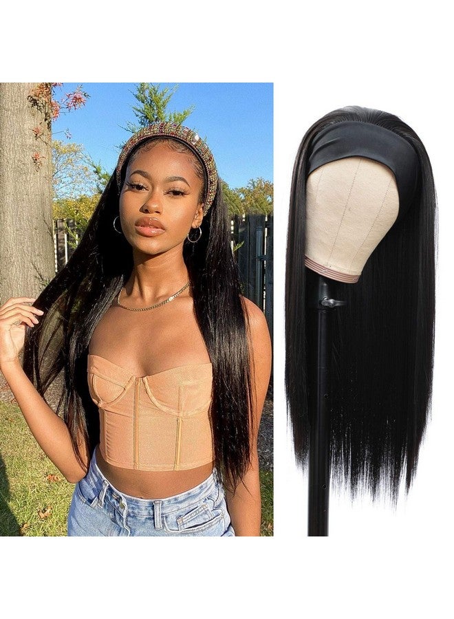 G&T Wig G&T Headband Wig For Women Black Straight Synthetic Headband Wig Glueless Heat Resistant Natutal Looking For Daily Party Use 24 Inch - Image 3