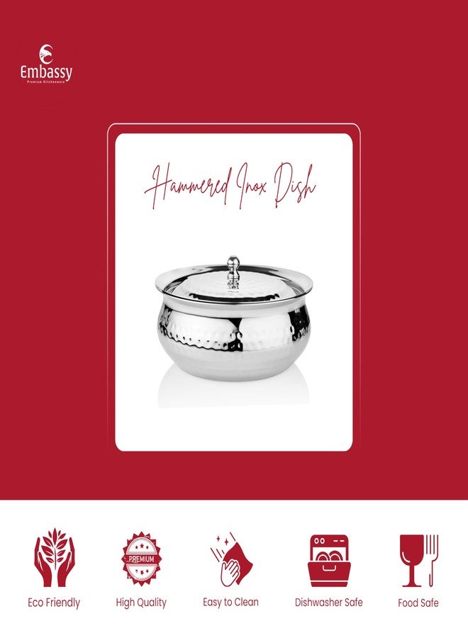 Embassy Stainless Steel Hammered INOX Dish/Cooking Pot with Lid | 800 ml | Size 9 | Induction Friendly | Ideal for Cooking Biryani, Curries, Stews, and More. - Image 2
