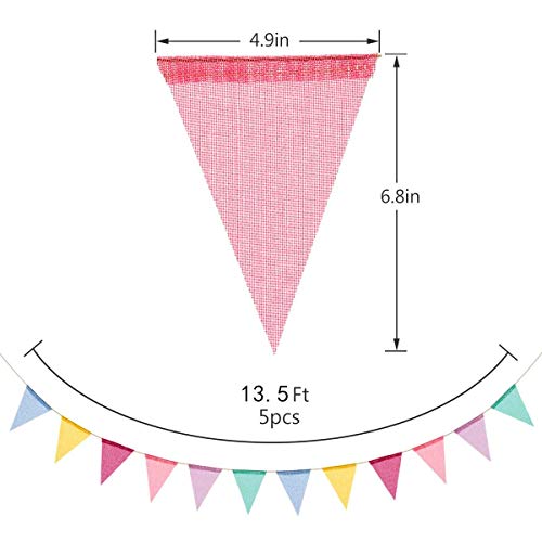 BEFORYOU 60 Flags Imitated Burlap Pennant Banner - Multicolor Fabric Triangle Rainbow Flag Bunting for Party and Festival Classroom Hanging Decoration - Image 2