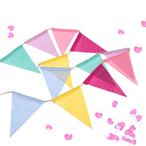 BEFORYOU 60 Flags Imitated Burlap Pennant Banner - Multicolor Fabric Triangle Rainbow Flag Bunting for Party and Festival Classroom Hanging Decoration - Image 4