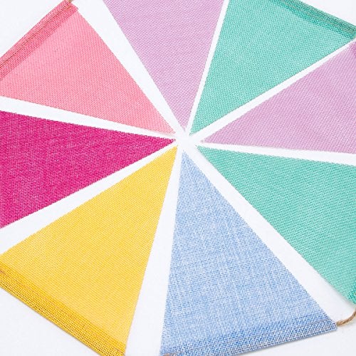 BEFORYOU 60 Flags Imitated Burlap Pennant Banner - Multicolor Fabric Triangle Rainbow Flag Bunting for Party and Festival Classroom Hanging Decoration - Image 5