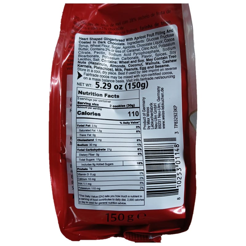 Weiss Filled Gingerbread Hearts, Dark Chocolate, 5.29 oz - Image 2