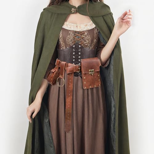 KOTORA Renaissance Costume Sets Corset Waistband Belt Pouch Purse Alight Potion Bottle Skirt Hike Steampunk Medieval Halloween (2Pouch-Brown, S/Waist 25.6"-34") - Image 2