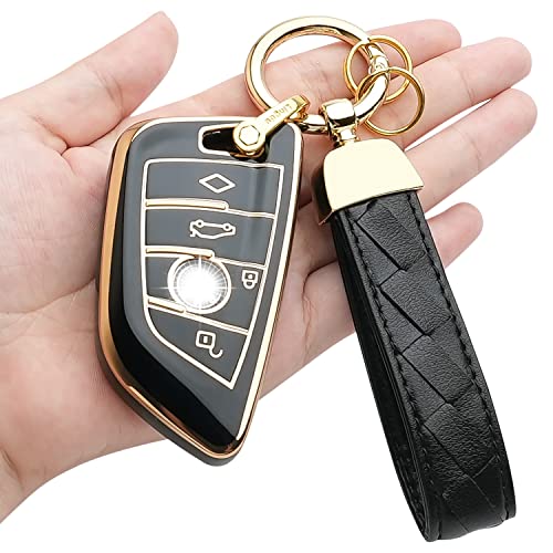 Bqepe for BMW Key Fob Cover Keychain Fit for 2 5 6 7 Series X1 X2 X3 X5 X6 Smart Key Shell Case (Black) - Image 1