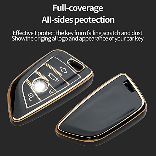 Bqepe for BMW Key Fob Cover Keychain Fit for 2 5 6 7 Series X1 X2 X3 X5 X6 Smart Key Shell Case (Black) - Image 3