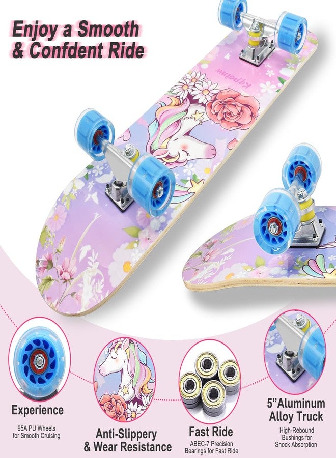 Kqpoinw Standard Skateboards with Colorful Flashing Wheels for Beginners, Kids,Teens, 7 Layer Maple Complete Skateboard for Girls Boys, 31" x 7.8" Double Kick Concave Kids skateboard with Skate T-Tool - Image 4