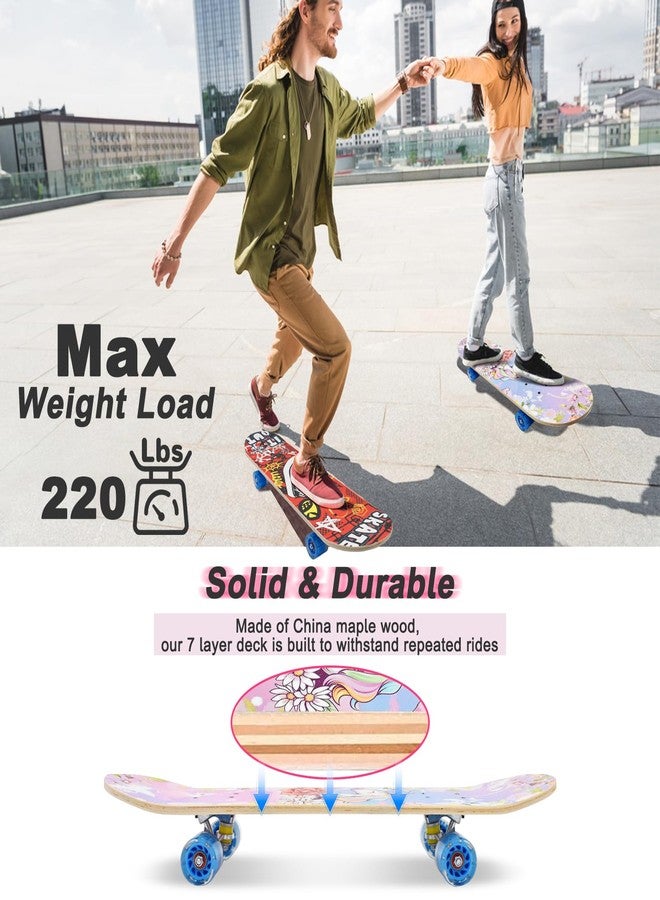 Kqpoinw Standard Skateboards with Colorful Flashing Wheels for Beginners, Kids,Teens, 7 Layer Maple Complete Skateboard for Girls Boys, 31" x 7.8" Double Kick Concave Kids skateboard with Skate T-Tool - Image 3
