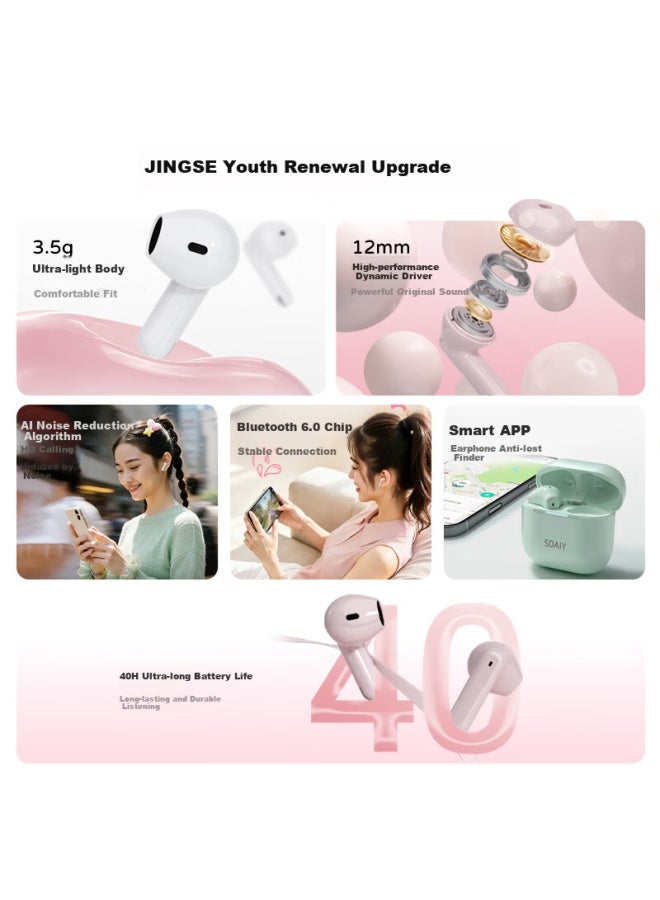 Soaiy Jing Se True Wireless Bluetooth Earbuds Open Semi-in-ear Sports Running Noise Cancelling Headphones For Apple Huawei Xiaomi Soft Mist Pink Annual Meeting Gift - Image 1