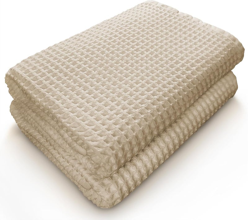 Softerry European Waffle Weave Bath Towel Set  100 Organic Cotton  Quick Dry Lint Free Thin and Absorbent  Fade Resistant  EcoFriendly Set of 2 Bath Natural - Image 1