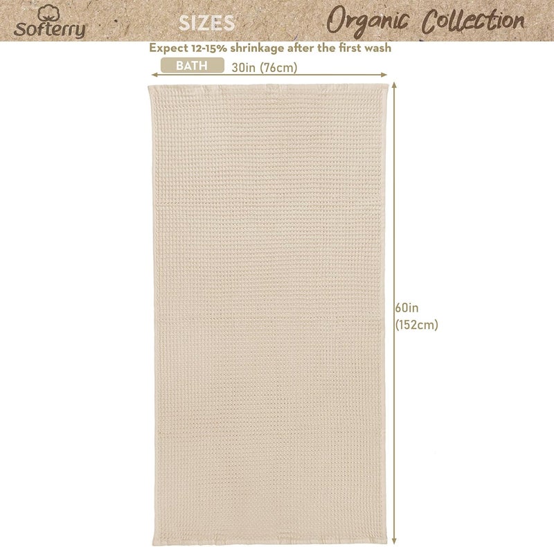 Softerry European Waffle Weave Bath Towel Set  100 Organic Cotton  Quick Dry Lint Free Thin and Absorbent  Fade Resistant  EcoFriendly Set of 2 Bath Natural - Image 3