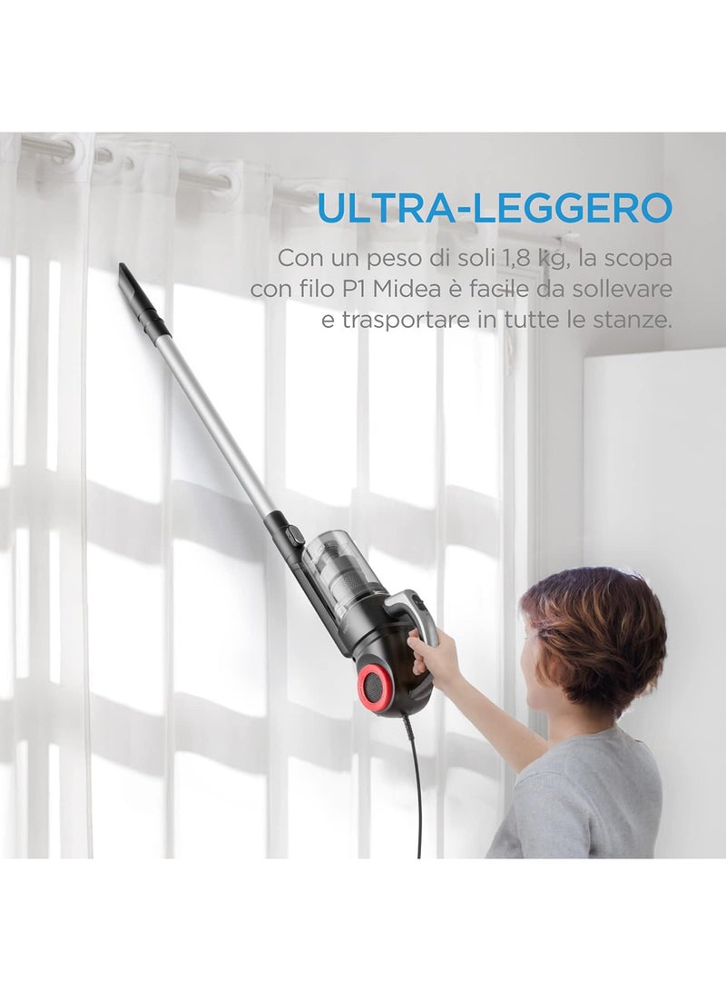 Midea 2in1 Light Weight Corded Upright Vacuum Cleaner, Powerful with Transparent Dust Container, Stick & Handheld Multi-Surface Cleaning, 5M Cord, High Suction Power, Best for Home 450 W 20S White - Image 2