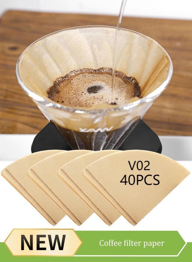 Portable Coffee Filters Disposable 40pcs, Cone Coffee Filters 1-4 Cups Natural Paper, V02 Disposable Coffee Filters Fit for V60 Conical Shaped Pour Over Coffee Dripper and Drip Coffee Maker，Beige  - Image 1