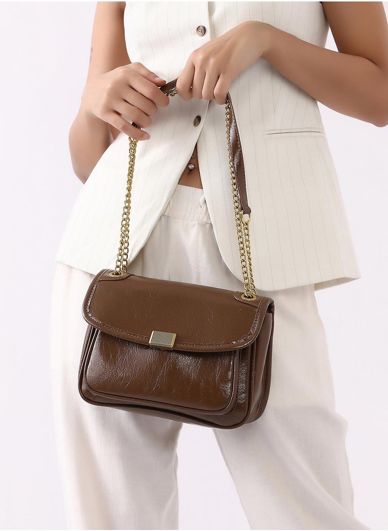 Haute Sauce Solid Magnet Lock Regular Vegan Leather Sling Bag with Detachable Strap For Women  - Image 3
