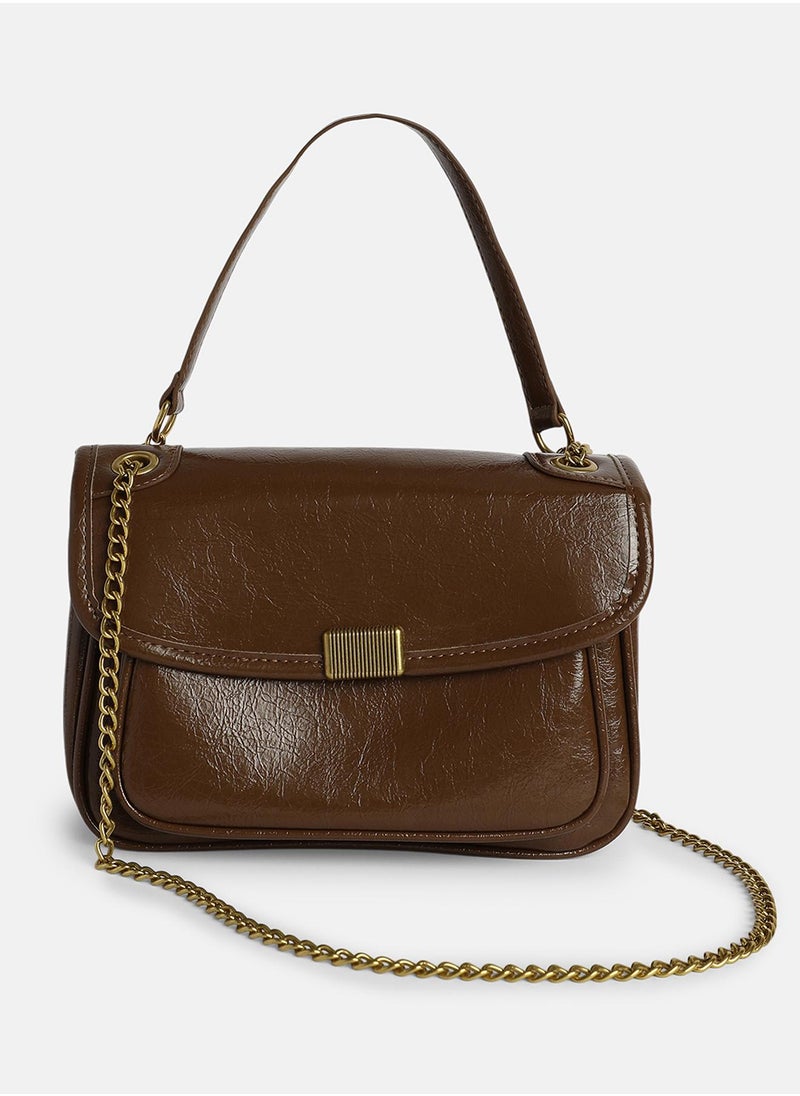 Haute Sauce Solid Magnet Lock Regular Vegan Leather Sling Bag with Detachable Strap For Women  - Image 4