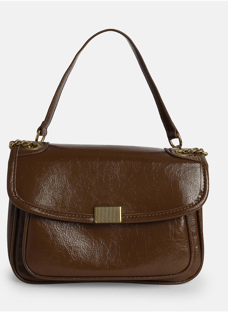 Haute Sauce Solid Magnet Lock Regular Vegan Leather Sling Bag with Detachable Strap For Women  - Image 5