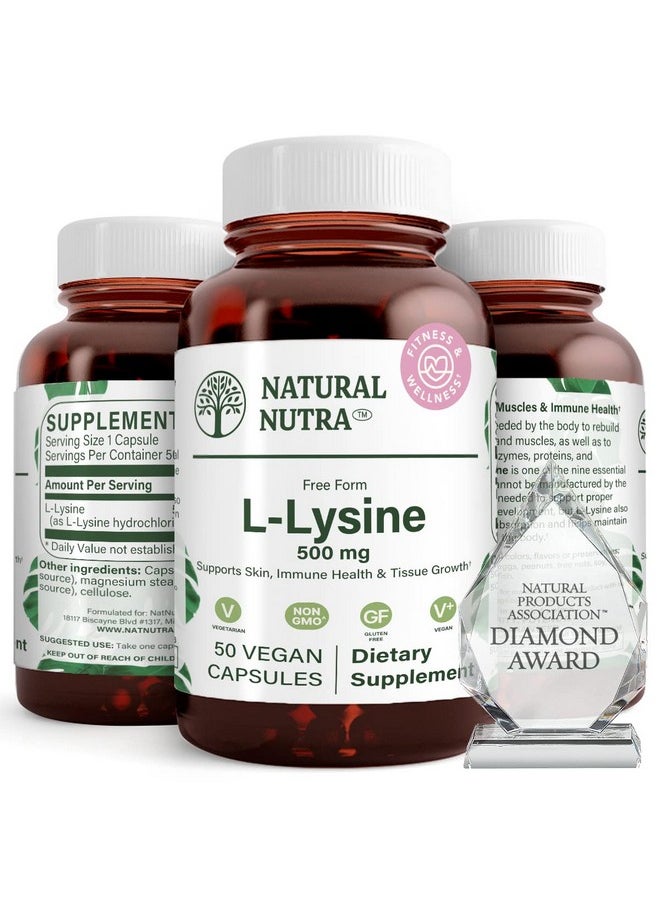 Natural Nutra L Lysine Hcl Promotes Bone Health And Growth Helps Built Collagen Improve Calcium Absorption Alpha Amino Acid Supplement Nongmo Vegan 500 Mg 50 Capsules.  - Image 2