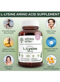 Natural Nutra L Lysine Hcl Promotes Bone Health And Growth Helps Built Collagen Improve Calcium Absorption Alpha Amino Acid Supplement Nongmo Vegan 500 Mg 50 Capsules.  - Image 4