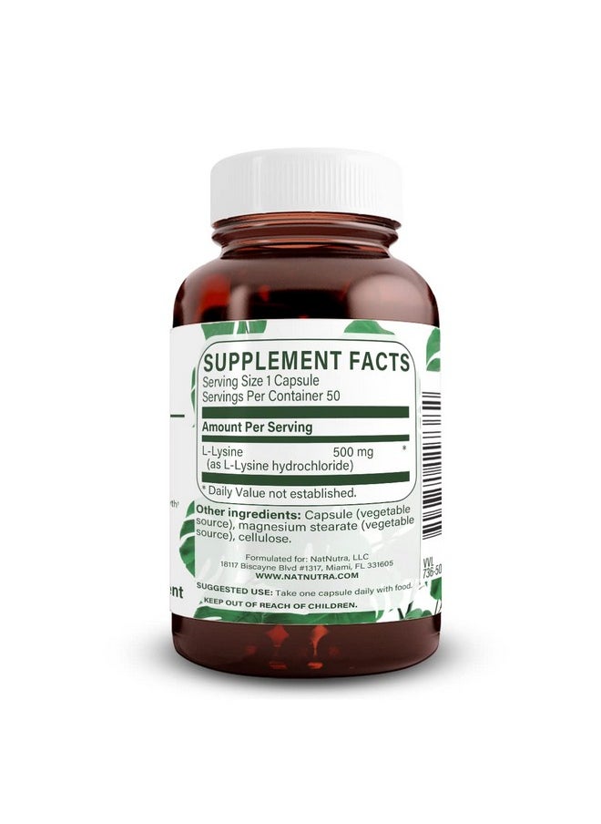 Natural Nutra L Lysine Hcl Promotes Bone Health And Growth Helps Built Collagen Improve Calcium Absorption Alpha Amino Acid Supplement Nongmo Vegan 500 Mg 50 Capsules.  - Image 3