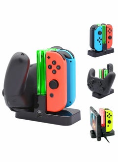 KASTWAVE Charging Dock Station 4 In 1 for Nintendo Switch Compatible With Nintendo Switch Joycon Controller With Type-c USB Cable Safe for Switch Handle Colorful Four-charge Switch Light Column Charger  - Image 1