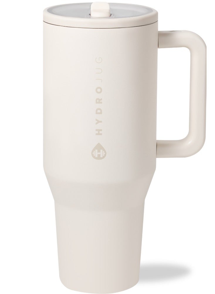 HydroJug Traveler - 40 oz Water Bottle with Handle & Flip Straw - Fits in Cup Holder, Leak Resistant Tumbler-Reusable Insulated Stainless Steel & Rubber Base - Gifts for Women & Me - Image 1
