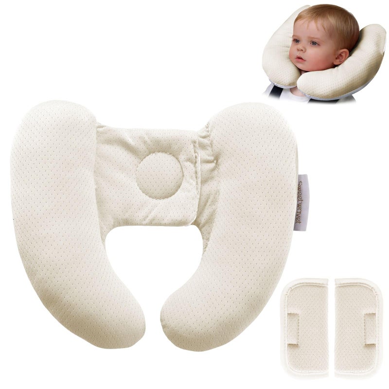 Sweetwavet Baby Neck Pillow for Car Seat and Stroller Adjustable Baby Head Support Pillow for Travel Soft and Cushiony Torticollis Pillows for Infant and Newborn Beige - Image 2