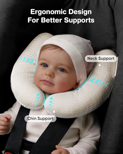 Sweetwavet Baby Neck Pillow for Car Seat and Stroller Adjustable Baby Head Support Pillow for Travel Soft and Cushiony Torticollis Pillows for Infant and Newborn Beige - Image 3