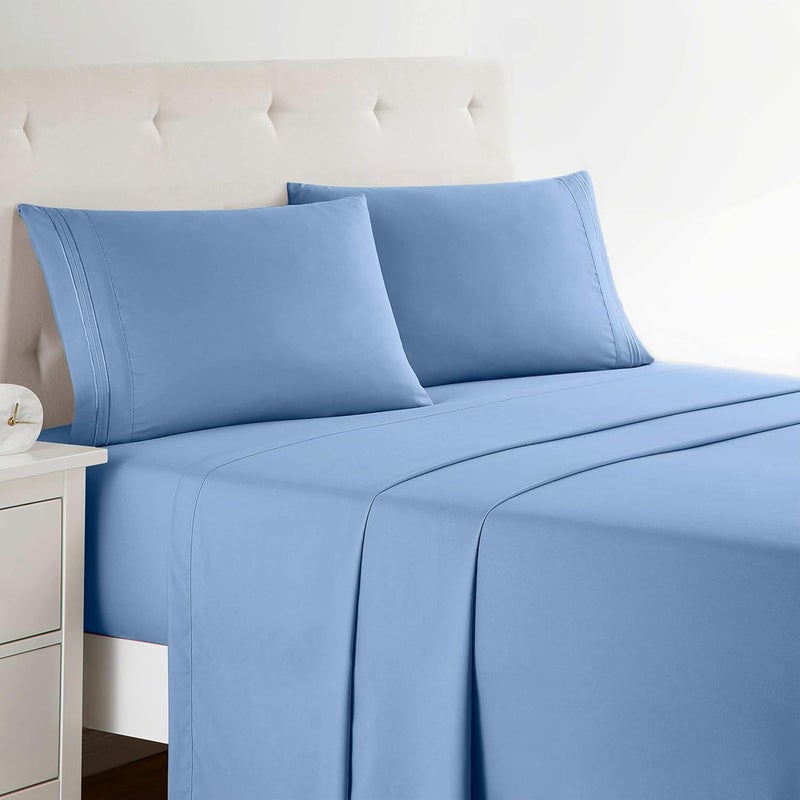 Clara Clark Twin XL Sheets Set - 3 Piece Deep Pocket Bedding for Twin XL Size Bed, Extra Soft Sheets & Pillowcases, Blue Heaven - Image 1