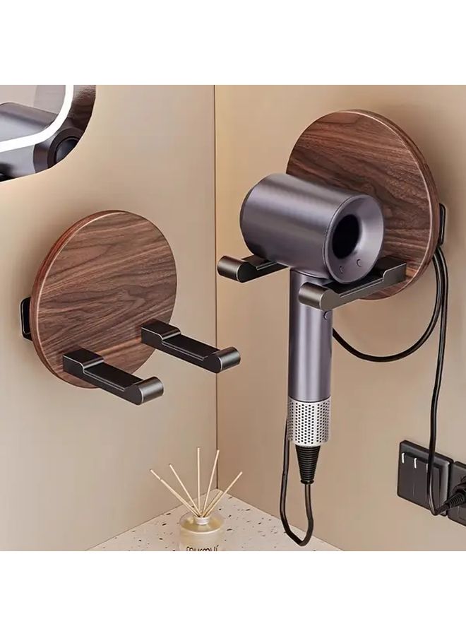 Walnut Wood Hair Dryer Storage Rack No Drilling Wall Mounted Bathroom Organizer With 2 Slots Space Saving Durable Design For Hair Dryer And Accessories Modern Bathroom Storage Solution - Image 5