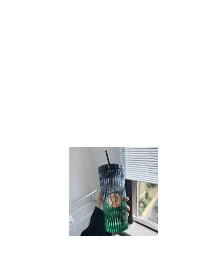 سبيس شوب كوب زجاجي لأكواب القهوة المثلجة مع أغطية وكؤوس ملونة بمقبض أكواب زجاجية شفافة عالية للمياه - Image 2