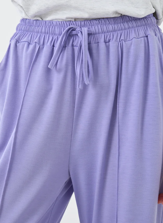 Take Two Take Two Women Purple Solid Drawstring Waist Straight Joggers