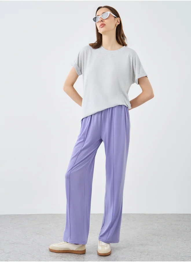 تايك تو Take Two Women Purple Solid Drawstring Waist Straight Joggers