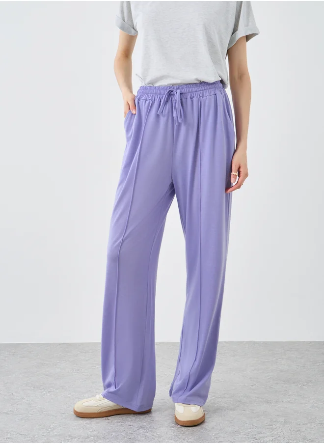 تايك تو Take Two Women Purple Solid Drawstring Waist Straight Joggers