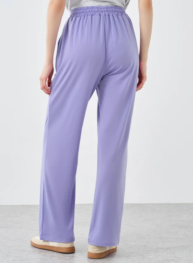 Take Two Take Two Women Purple Solid Drawstring Waist Straight Joggers