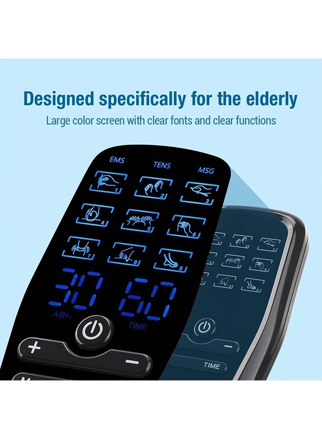 هاهاهاي جهاز تحفيز العضلات TENS و EMS المطور - جهاز علاج طبيعي منزلي بالنبضات الكهربائية قابل للشحن - مدلك الكتروني بـ 9 أوضاع و30 مستوى شدة لتخفيف آلام الظهر والرقبة واستشفاء العضلات (قناة مزدوجة) - Image 5