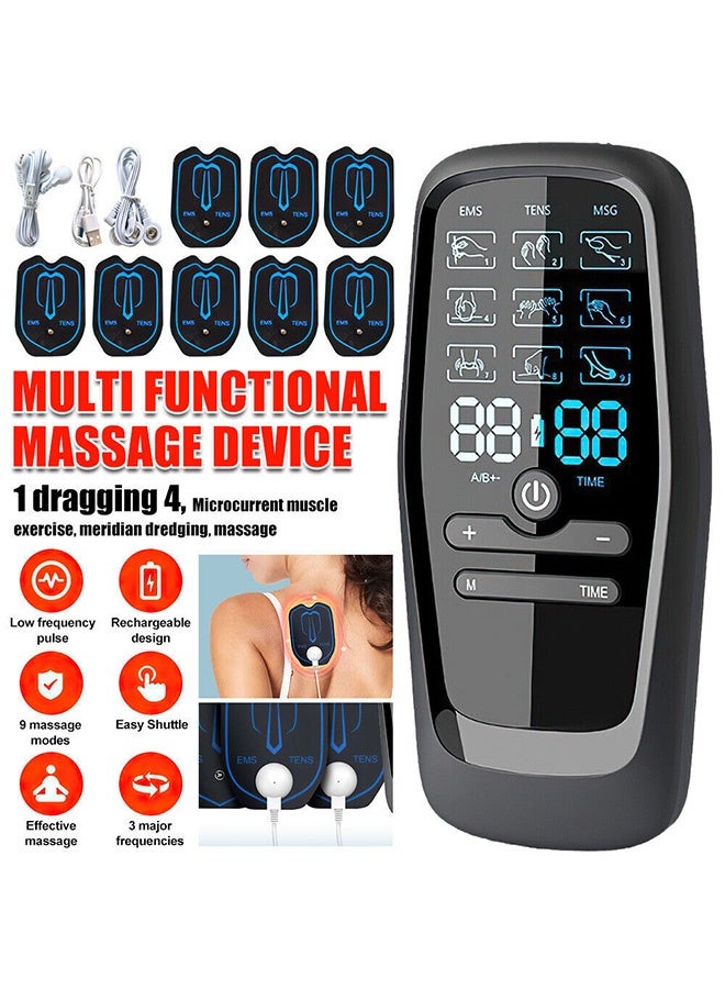 هاهاهاي جهاز تحفيز العضلات TENS و EMS المطور - جهاز علاج طبيعي منزلي بالنبضات الكهربائية قابل للشحن - مدلك الكتروني بـ 9 أوضاع و30 مستوى شدة لتخفيف آلام الظهر والرقبة واستشفاء العضلات (قناة مزدوجة) - Image 2