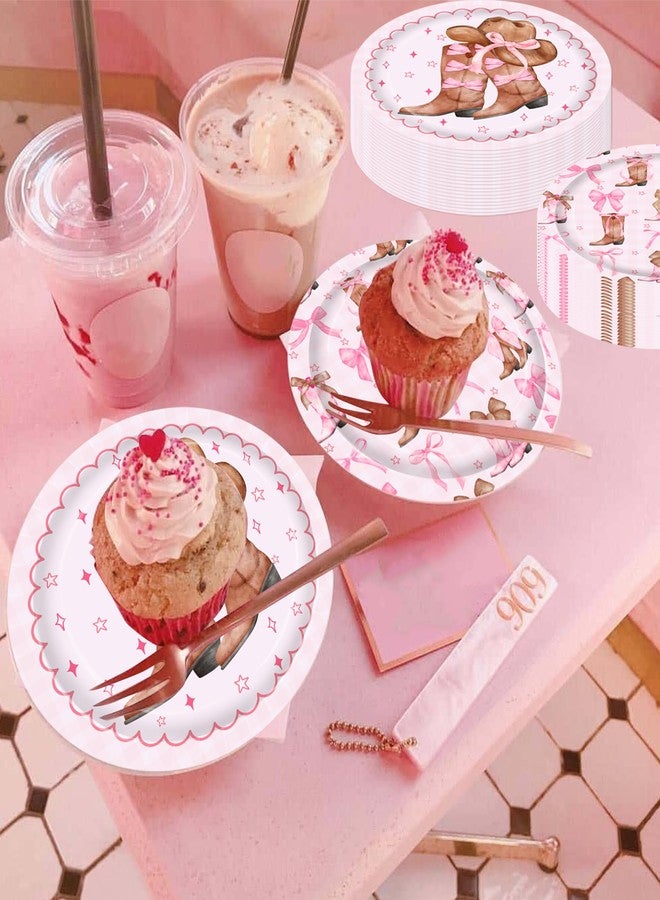 umoni Coquette Cowgirl Bow Party Supplies 48PCS Western Brown Boots Disposable Plates 9-Inches Cowgirl Bow and Hat Dessert Plates Pink Rodeo Themed Party Decor for Wild West Bachelorette Baby Shower - Image 5