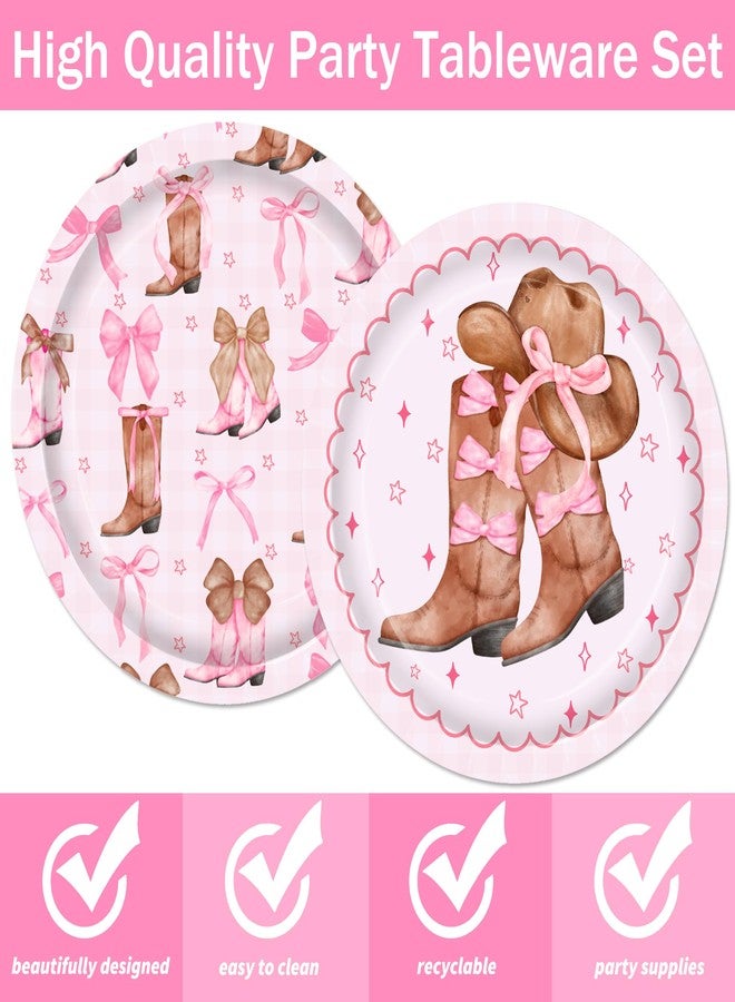 umoni Coquette Cowgirl Bow Party Supplies 48PCS Western Brown Boots Disposable Plates 9-Inches Cowgirl Bow and Hat Dessert Plates Pink Rodeo Themed Party Decor for Wild West Bachelorette Baby Shower - Image 4
