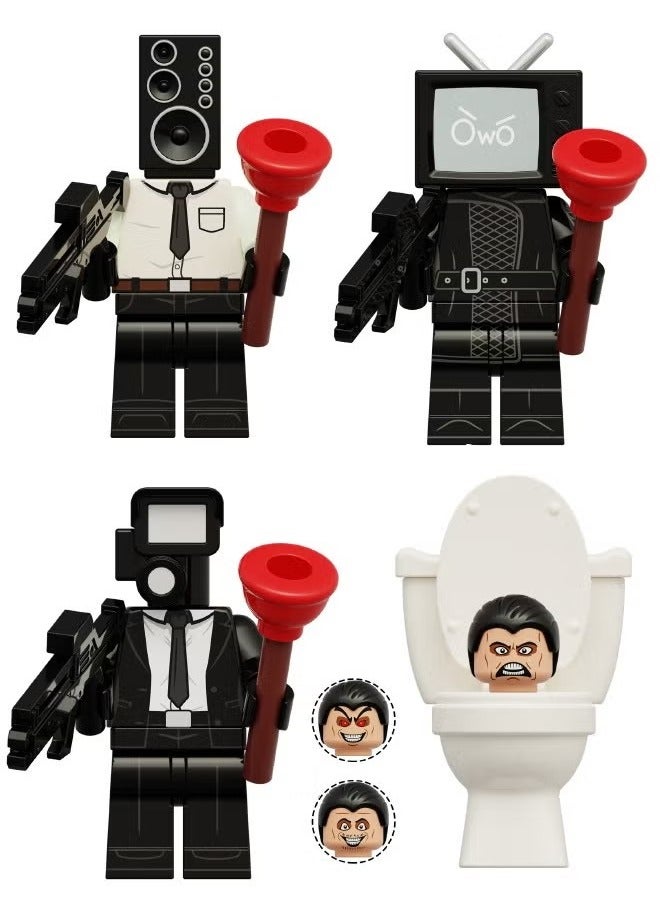 4PCS Skibidi Toilet Series Characters Mini Action Figures Set, Sound Man/TV Man/Monitor Man/Toilet Man Figures Series Stitching Toys Playsets for Desktop Decorations/Collectibles, Gifts for Fans  - Image 1