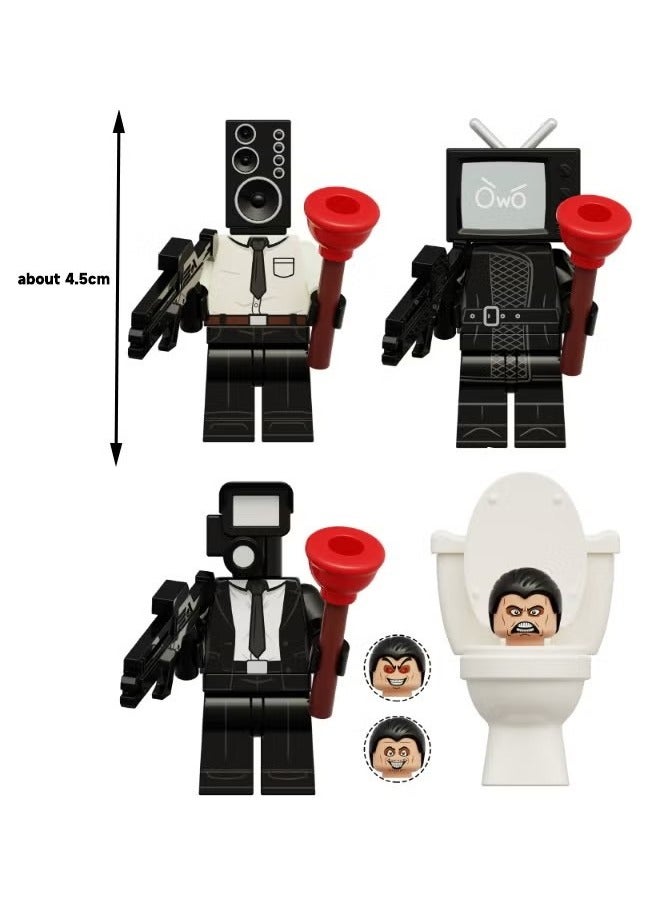 4PCS Skibidi Toilet Series Characters Mini Action Figures Set, Sound Man/TV Man/Monitor Man/Toilet Man Figures Series Stitching Toys Playsets for Desktop Decorations/Collectibles, Gifts for Fans  - Image 2