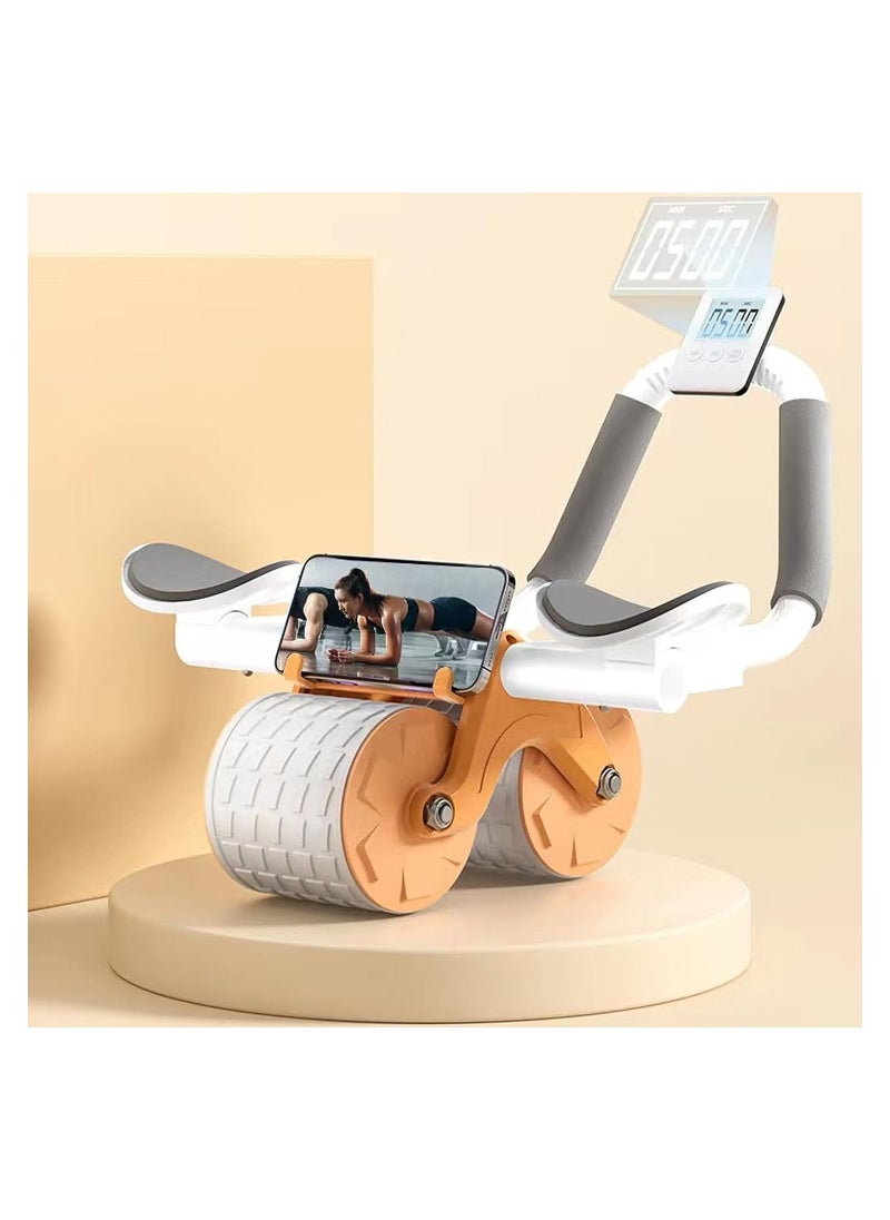 Exercise Wheels Ab Workout Equipment Abdominal Core Strength Training for Home Workouts with Elbow Support Timer Automatic Rebound