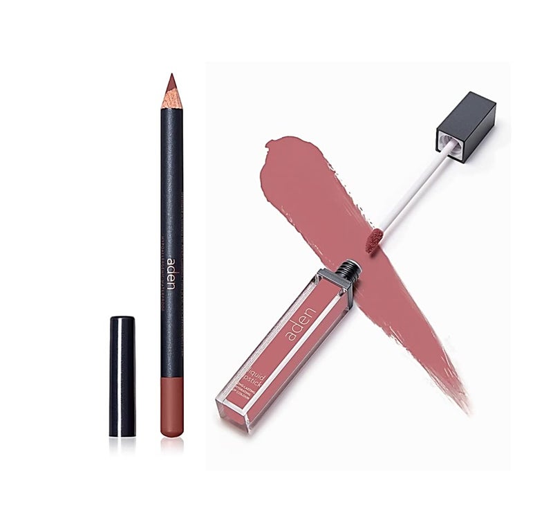 Aden aden - 2 in 1 - Matte Liquid Lipstick & Lip Liner Set - 7ML - Non-Smudge & Quick Drying - Highly Pigmented - Long Duration with Hydration - Made in Italy (06 Force)