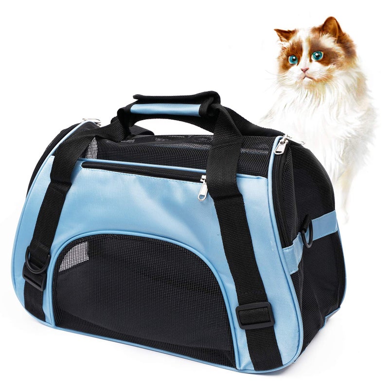 MuchL Pet Carrier Soft-Sided Carriers for Cat Carriers Dog Carrier for Small Medium Cats Dogs Puppies Pet Carrier Airline Approved Cat Dog Pet Travel Carrier (Small, Blue) - Image 1