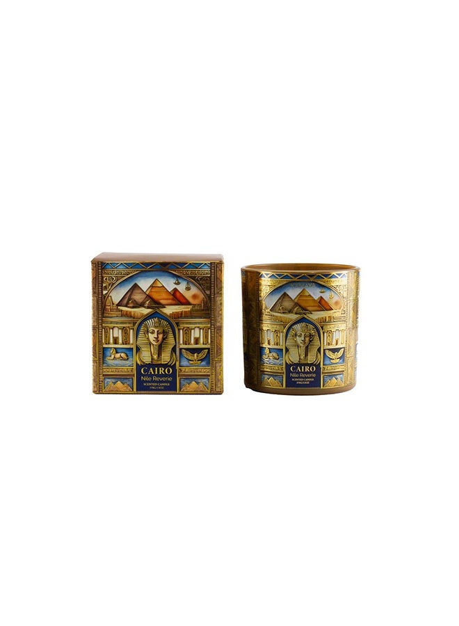 KAMAYA Skyline Collection Cairo Nile Reverie Scented Candle | 3 wick 400gms Scented Candle | Cairo Skyline Glass Jar With Gold Lid - Image 2